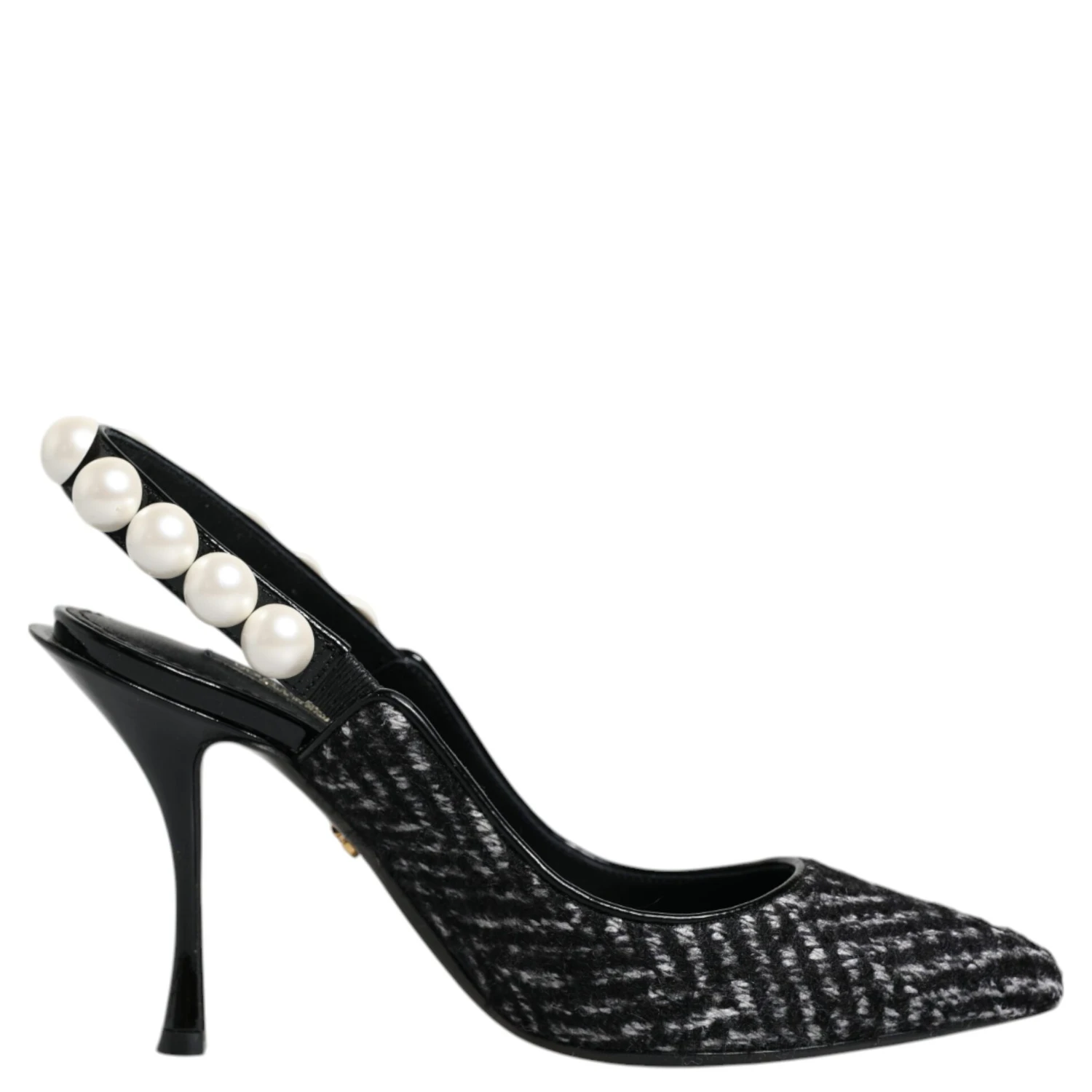 White Black Chevron Faux Pearl Slingback Shoes