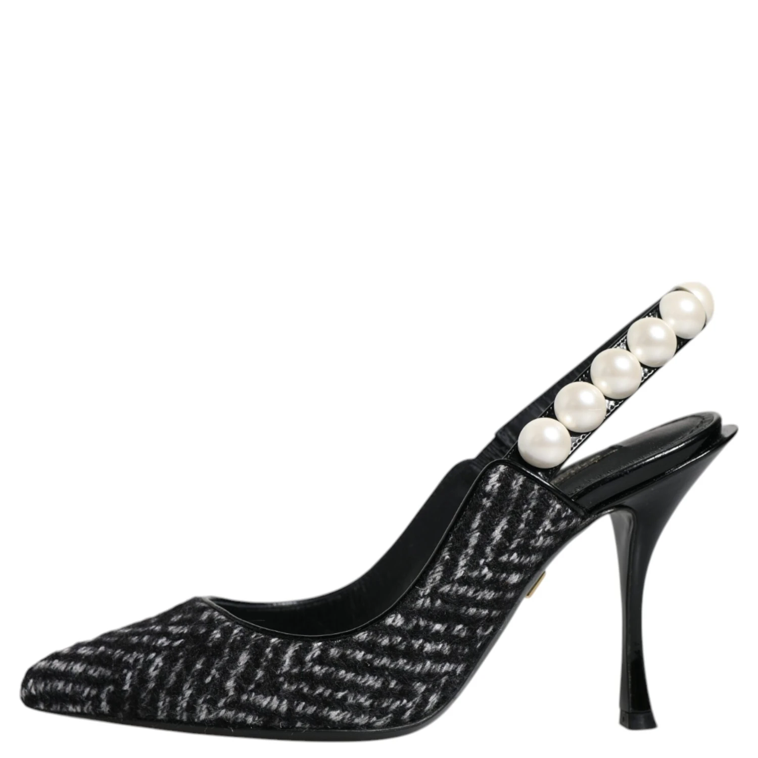 White Black Chevron Faux Pearl Slingback Shoes