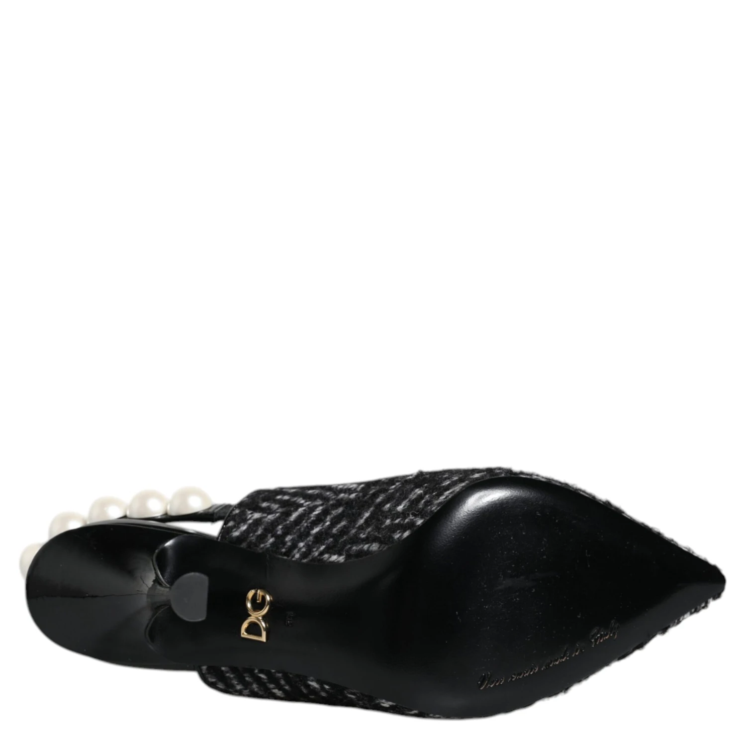 White Black Chevron Faux Pearl Slingback Shoes
