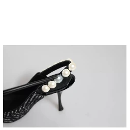 White Black Chevron Faux Pearl Slingback Shoes