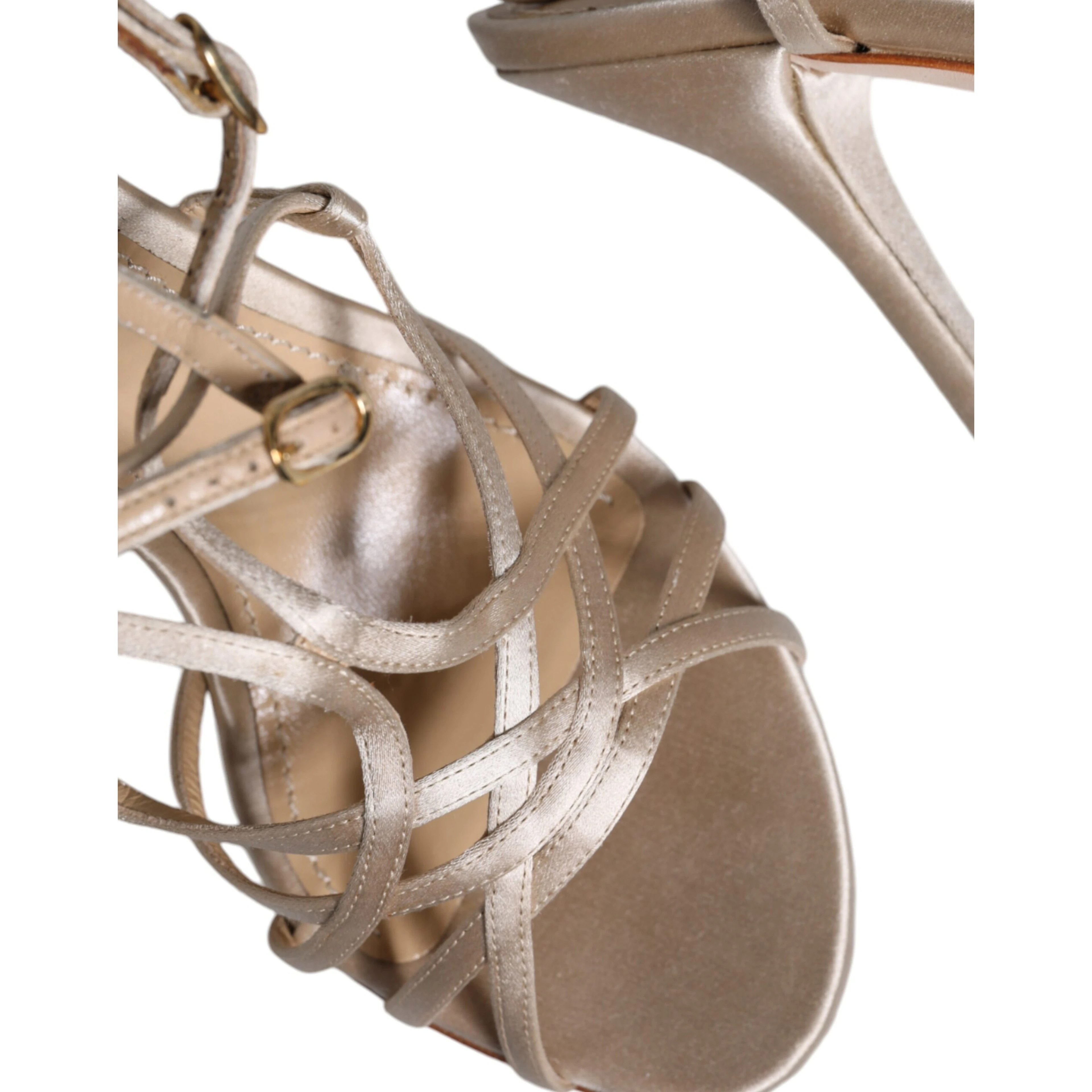 Beige Leather Stiletto Heels Sandals Shoes