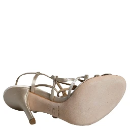 Beige Leather Stiletto Heels Sandals Shoes