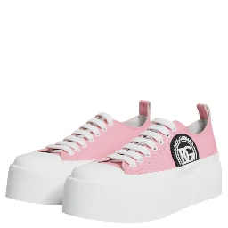 Pink White Canvas Logo Low Top Sneakers Shoes