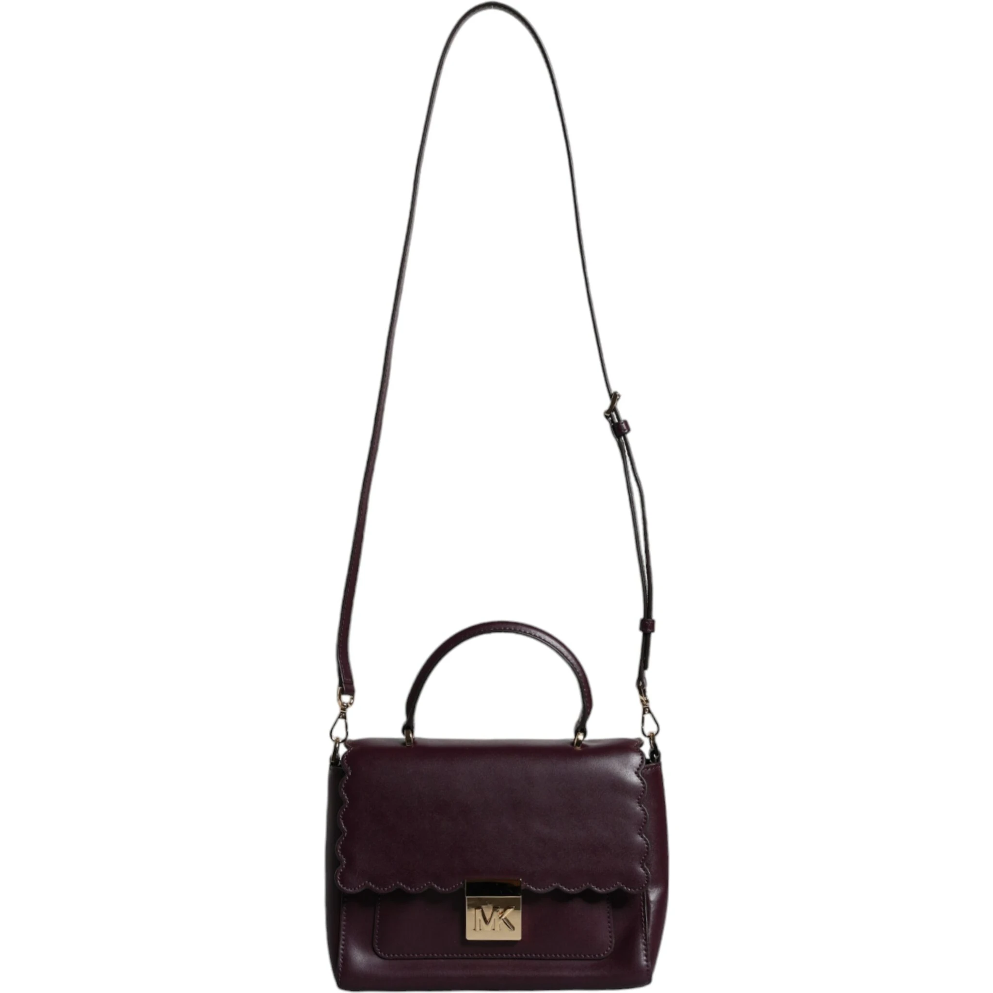 Purple Leather Logo Plaque Crossbody MINDY Satchel Bag