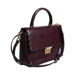 Purple Leather Logo Plaque Crossbody MINDY Satchel Bag