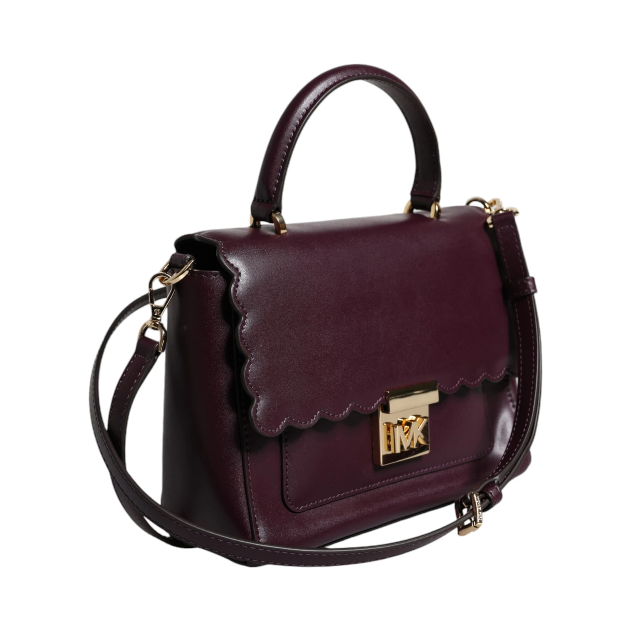 Purple Leather Logo Plaque Crossbody MINDY Satchel Bag