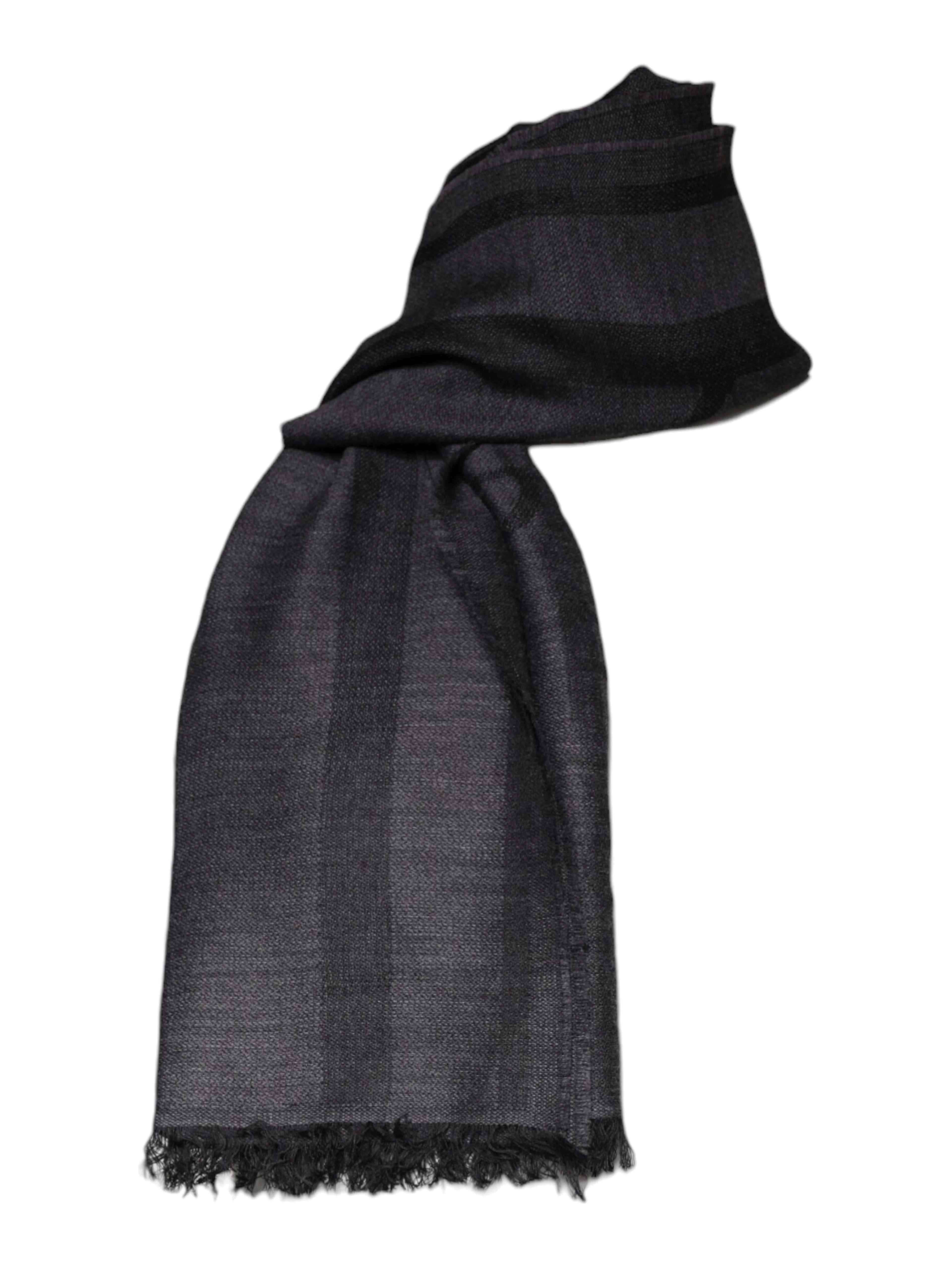 Dark Gray Wool Viscose Foulard Patterned Scarf