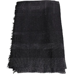Dark Gray Wool Viscose Foulard Patterned Scarf