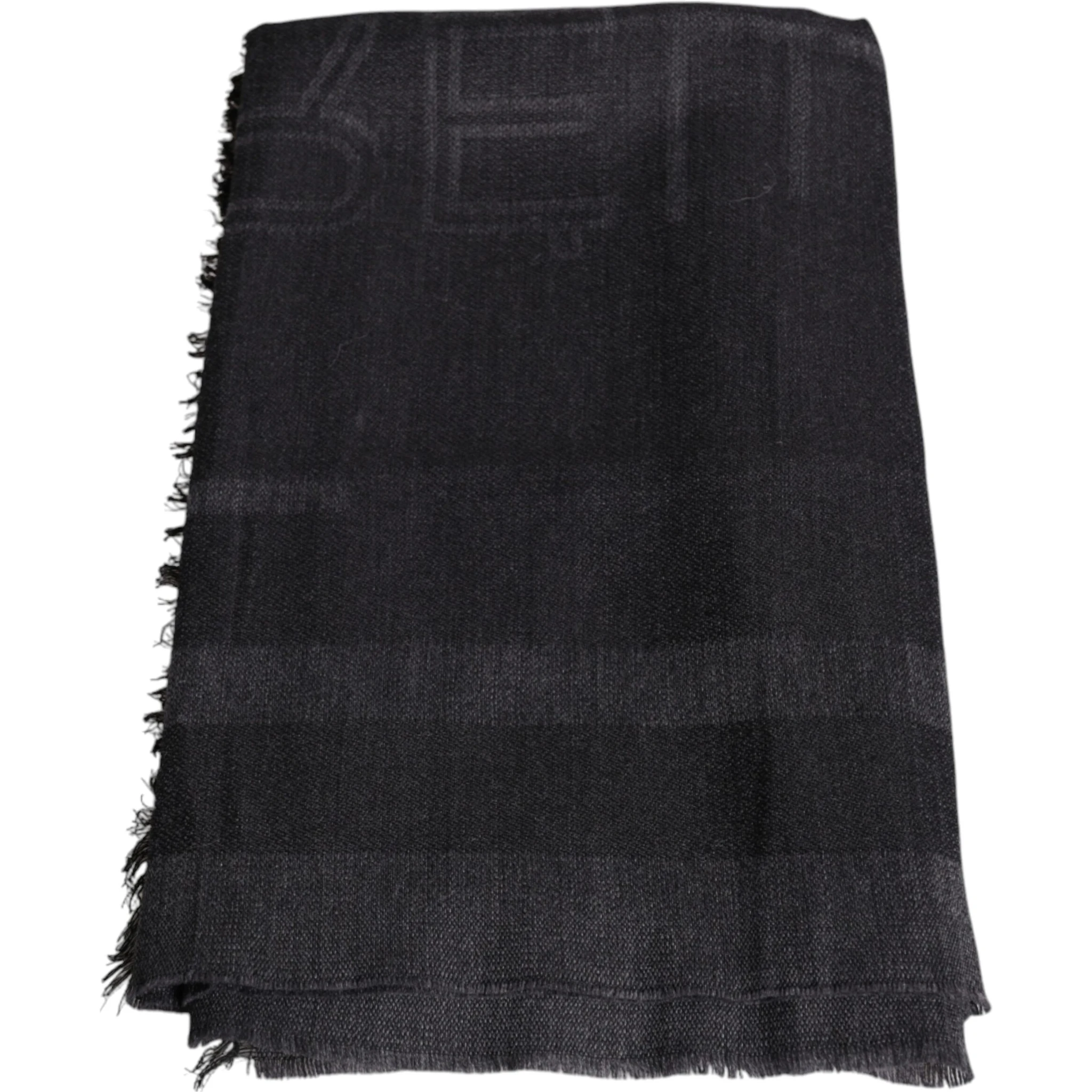 Dark Gray Wool Viscose Foulard Patterned Scarf