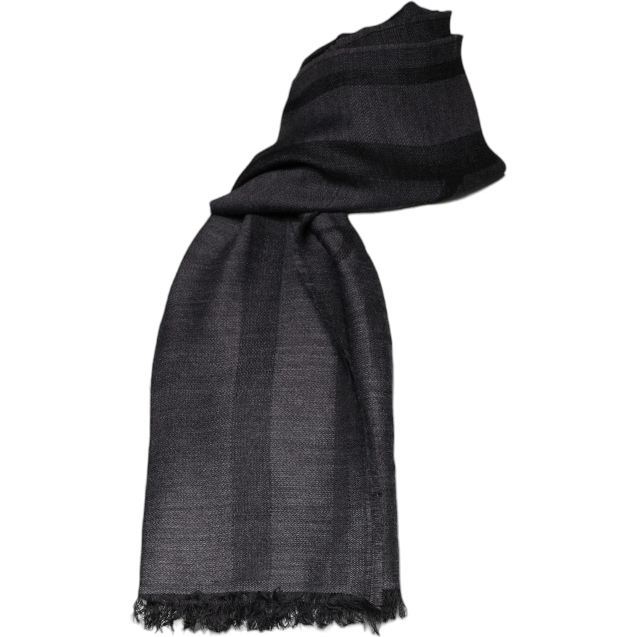 Dark Gray Wool Viscose Foulard Patterned Scarf