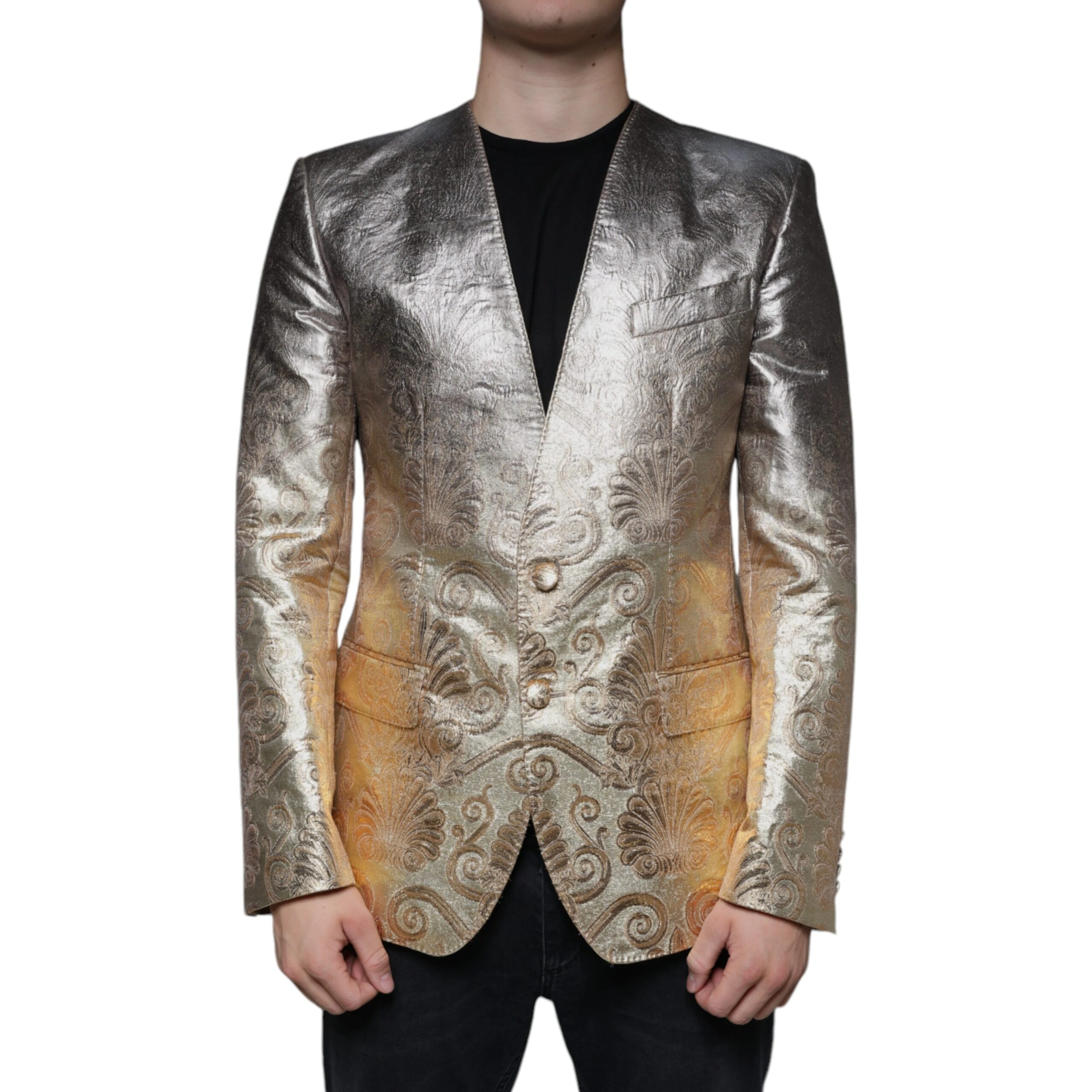 Gold Jacquard Single Breasted Dress Blazer