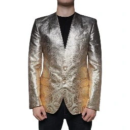 Gold Jacquard Single Breasted Dress Blazer