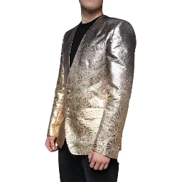 Gold Jacquard Single Breasted Dress Blazer