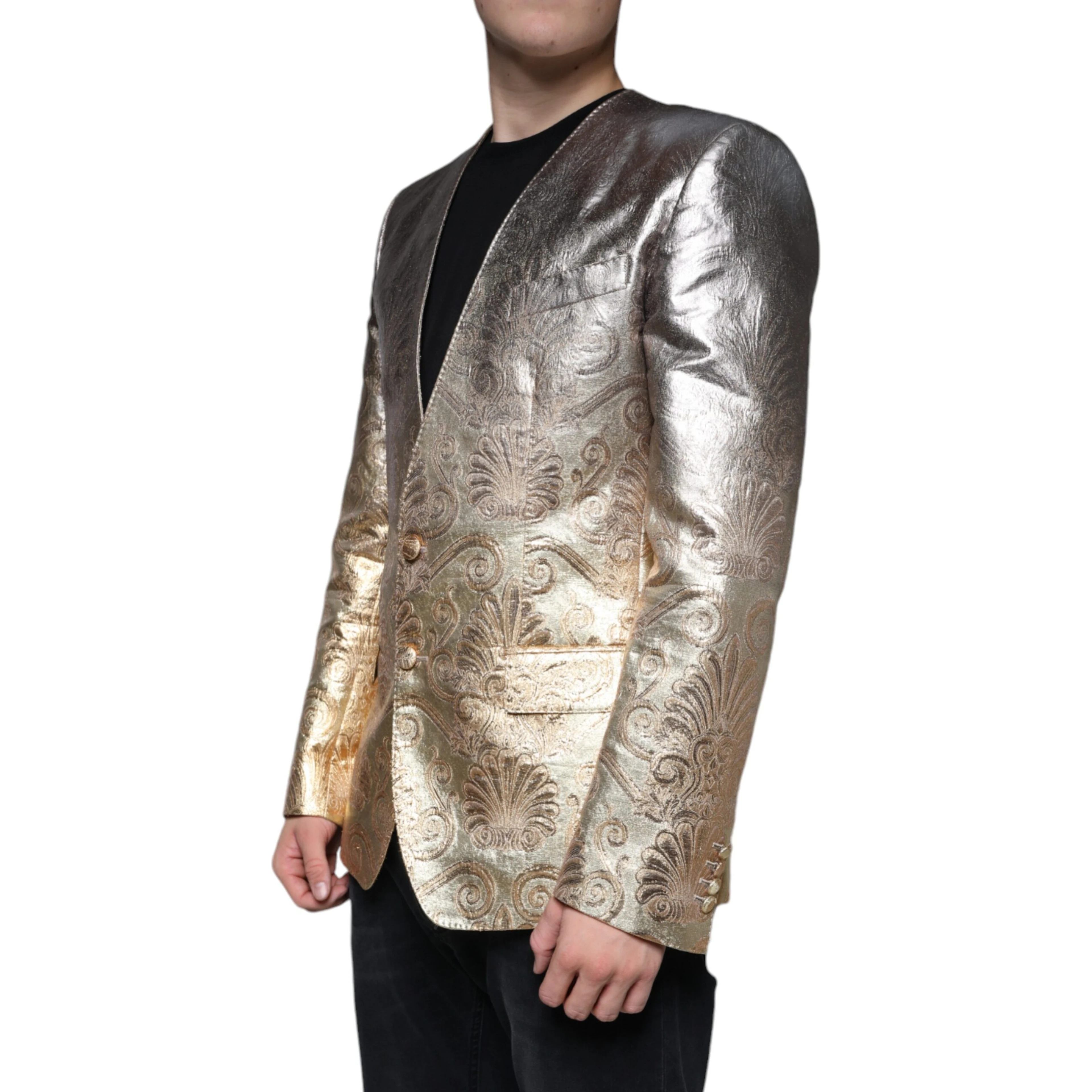 Gold Jacquard Single Breasted Dress Blazer