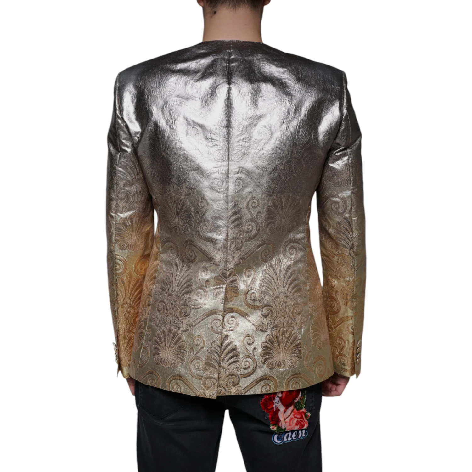Gold Jacquard Single Breasted Dress Blazer
