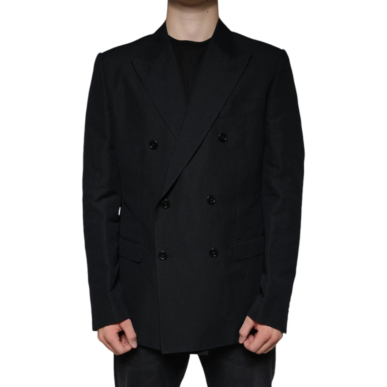 Black Linen Double Breasted Dress Blazer