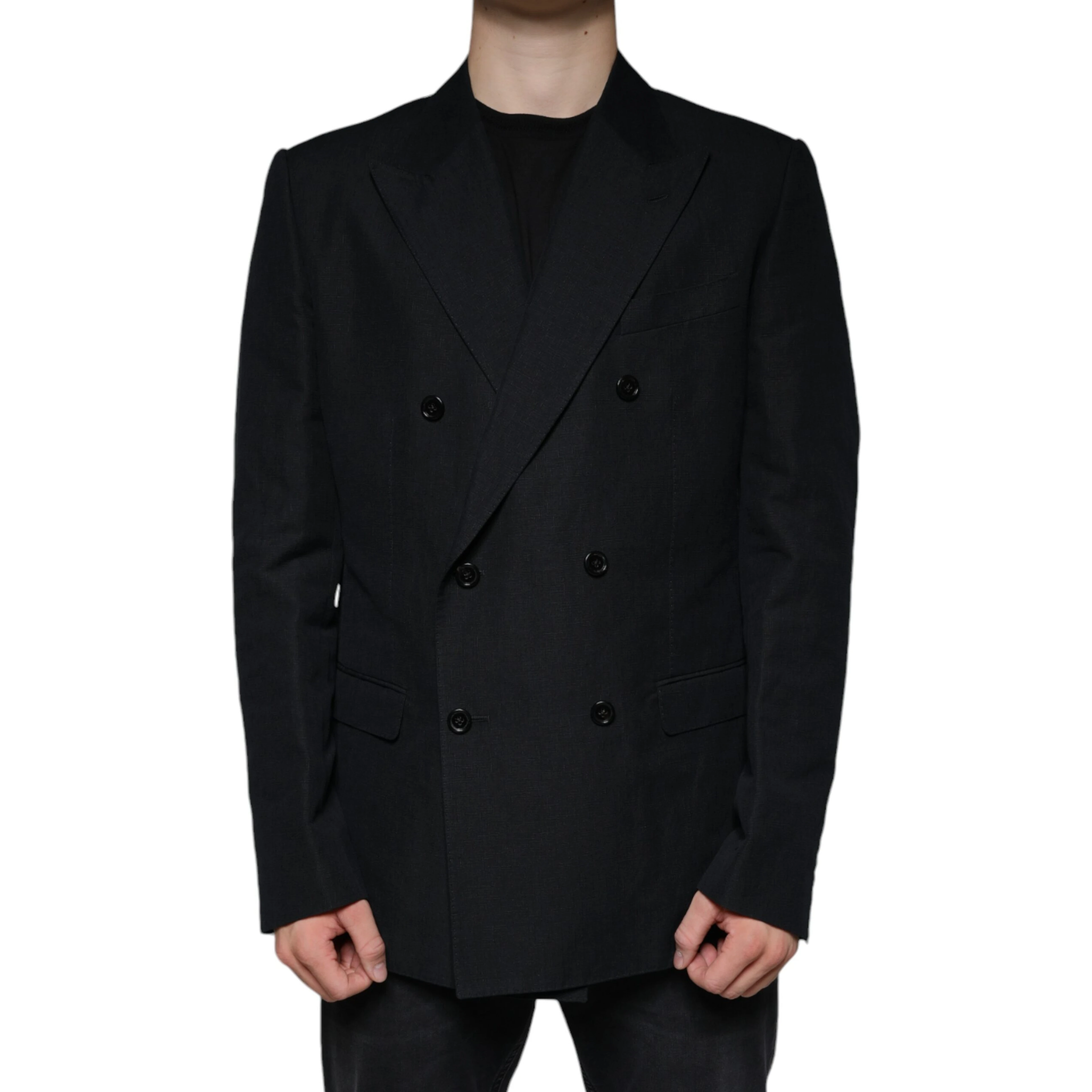 Black Linen Double Breasted Dress Blazer