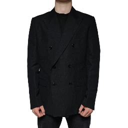 Black Linen Double Breasted Dress Blazer