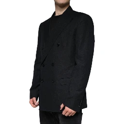 Black Linen Double Breasted Dress Blazer