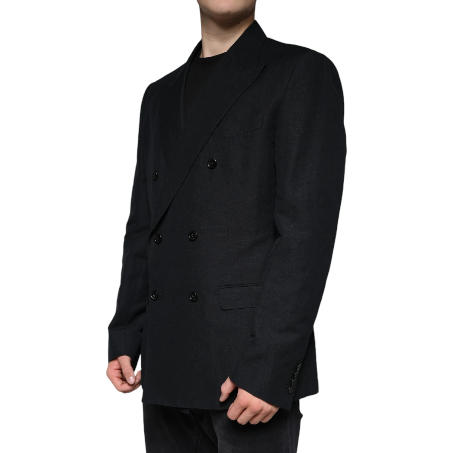 Black Linen Double Breasted Dress Blazer