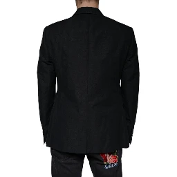 Black Linen Double Breasted Dress Blazer