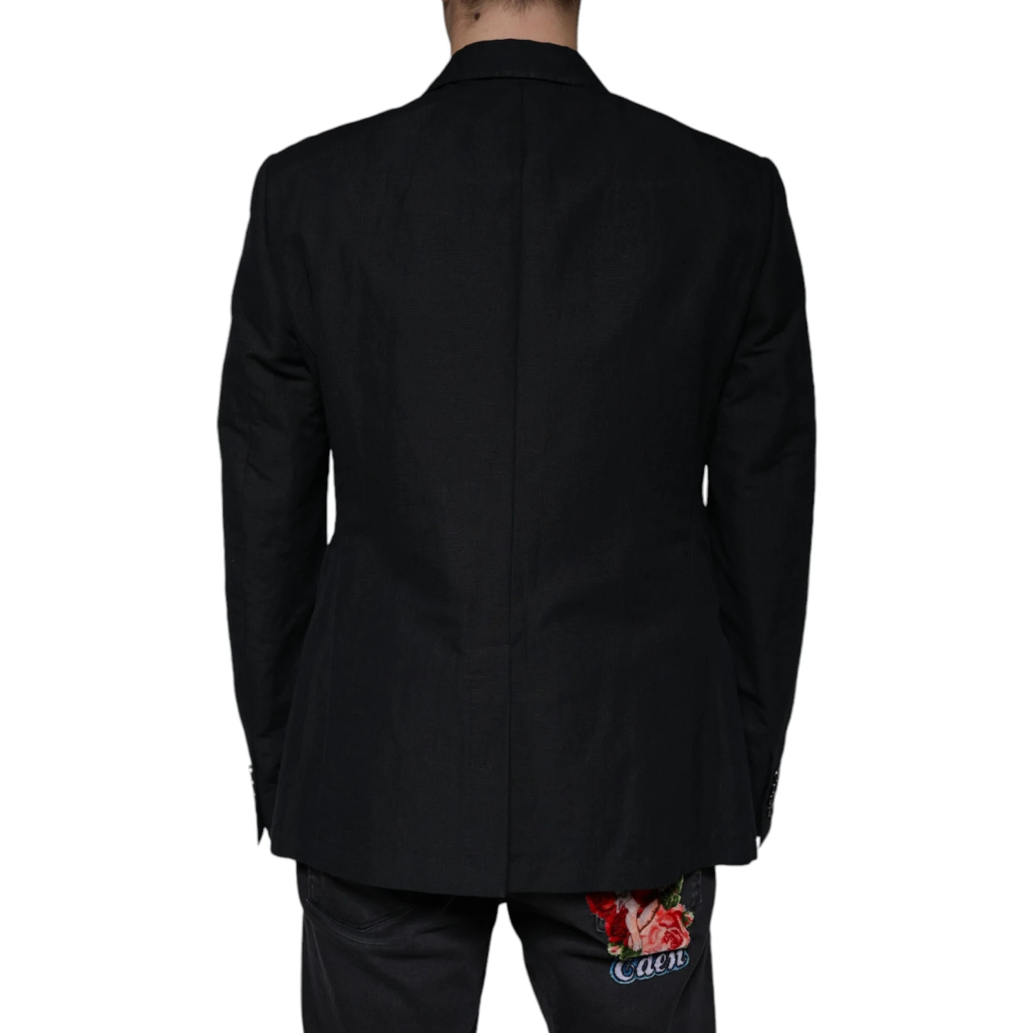 Black Linen Double Breasted Dress Blazer