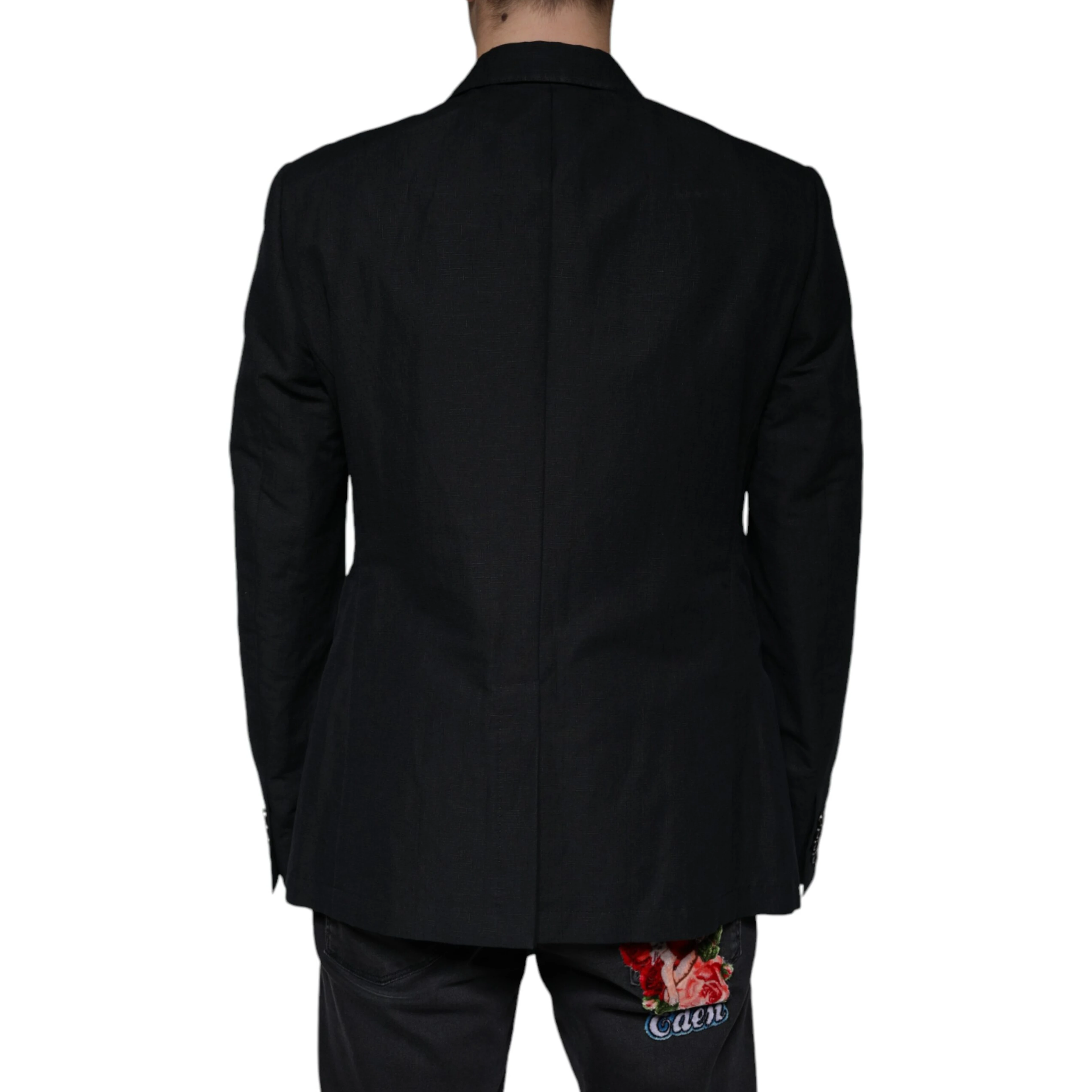Black Linen Double Breasted Dress Blazer