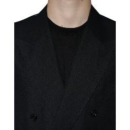 Black Linen Double Breasted Dress Blazer