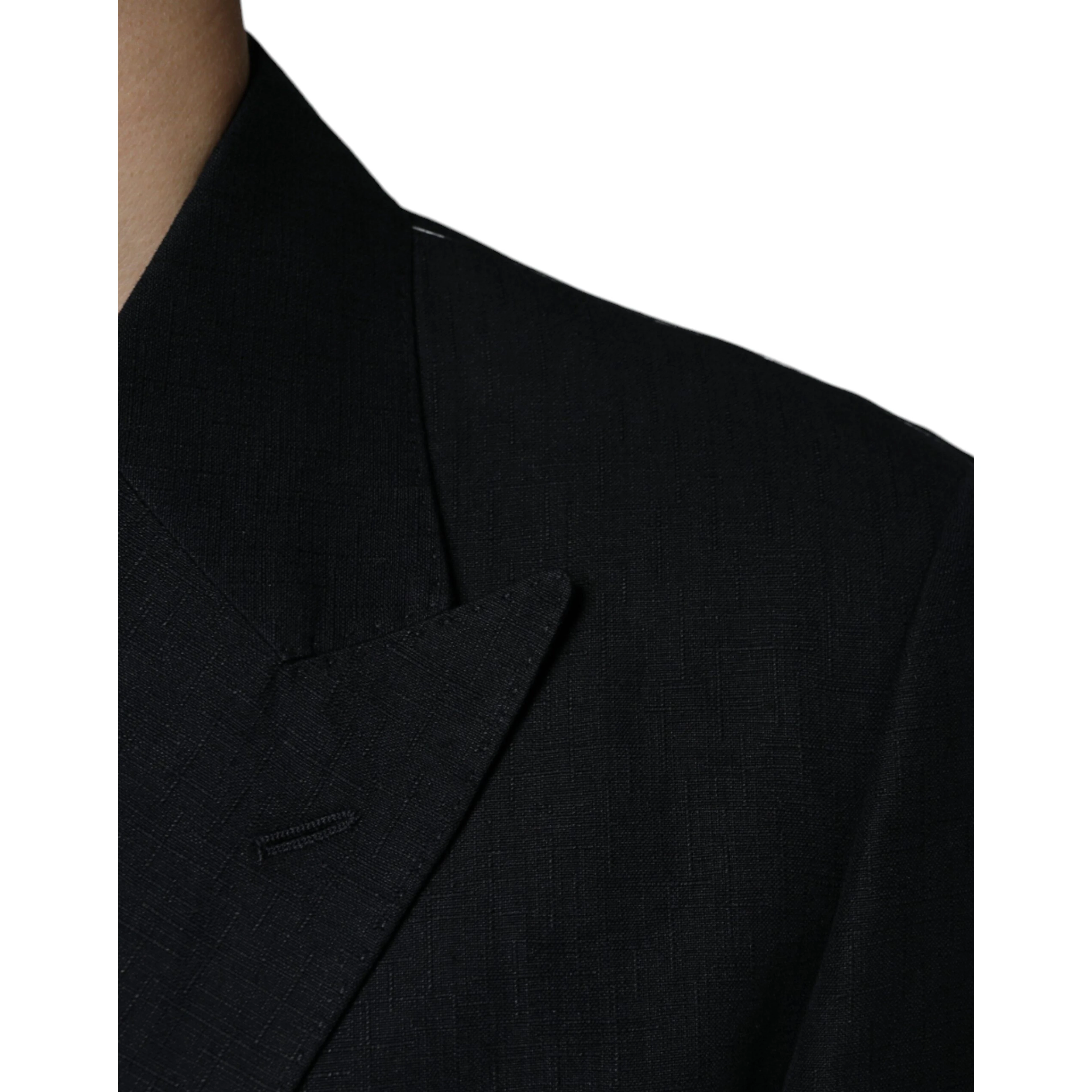 Black Linen Double Breasted Dress Blazer