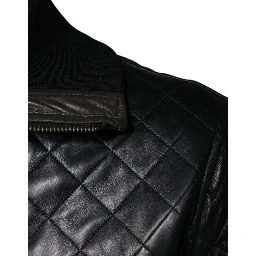 Black Calf Leather Quilted Full Zip Jacket