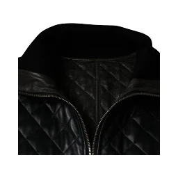 Black Calf Leather Quilted Full Zip Jacket
