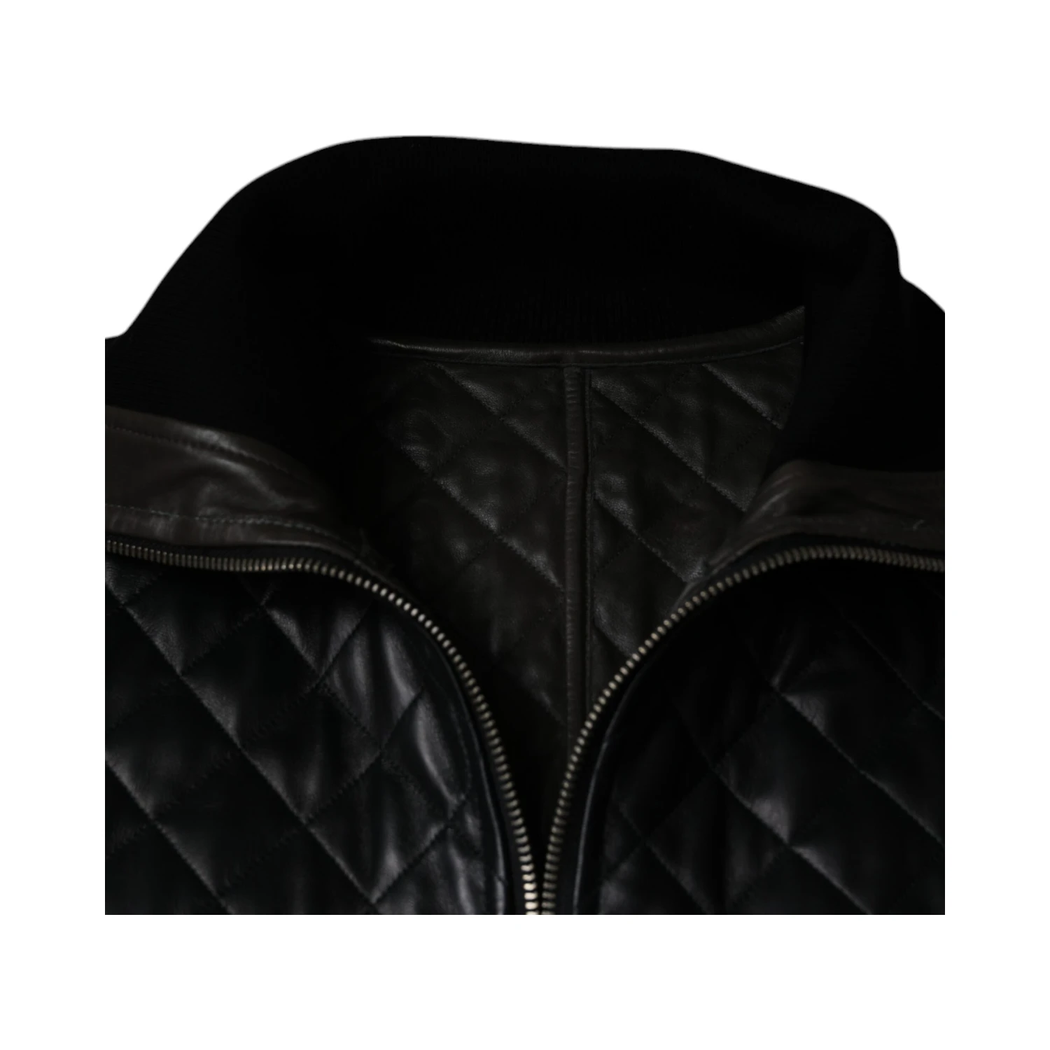 Black Calf Leather Quilted Full Zip Jacket