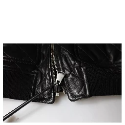 Black Calf Leather Quilted Full Zip Jacket
