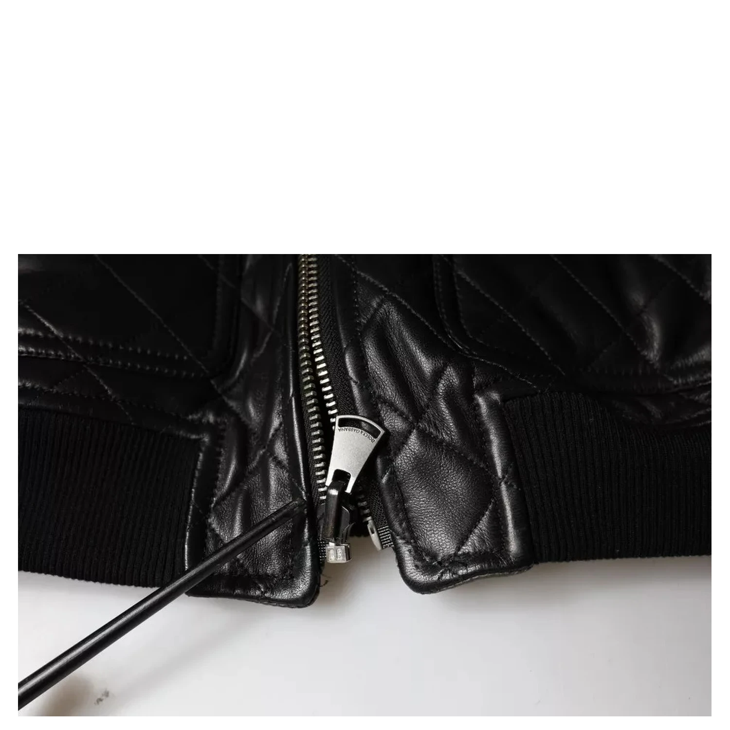 Black Calf Leather Quilted Full Zip Jacket