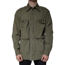 Military Green Cotton Bend Collared Coat Jacket