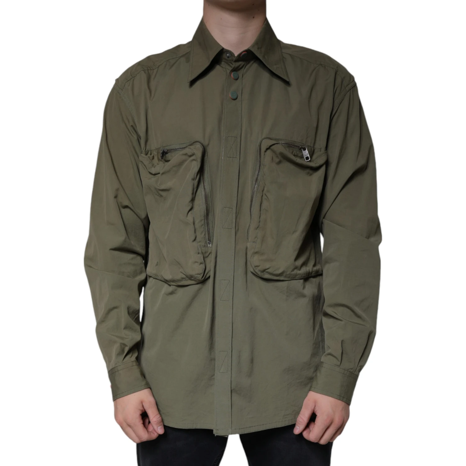 Military Green Cotton Bend Collared Coat Jacket