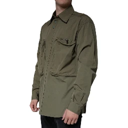 Military Green Cotton Bend Collared Coat Jacket