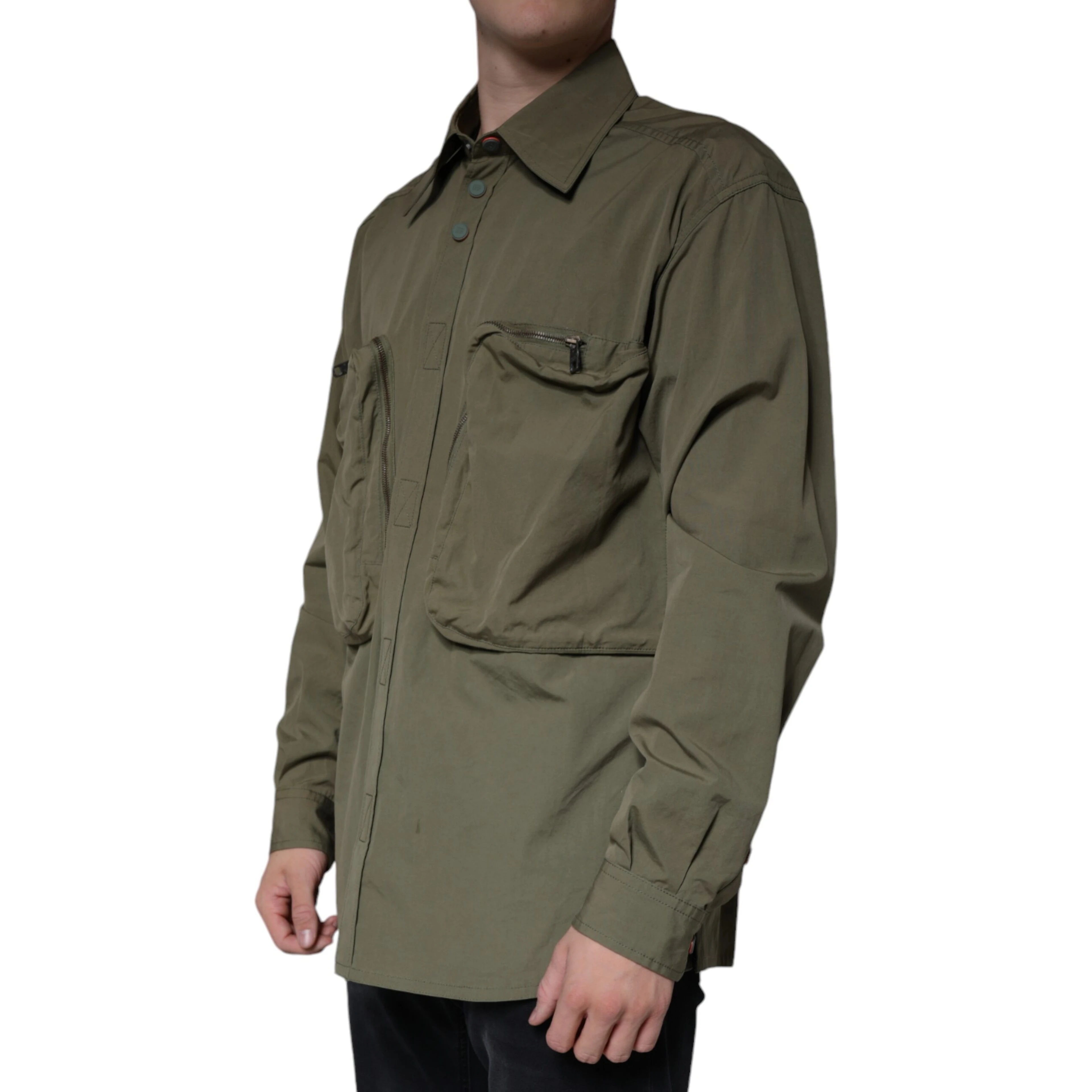 Military Green Cotton Bend Collared Coat Jacket