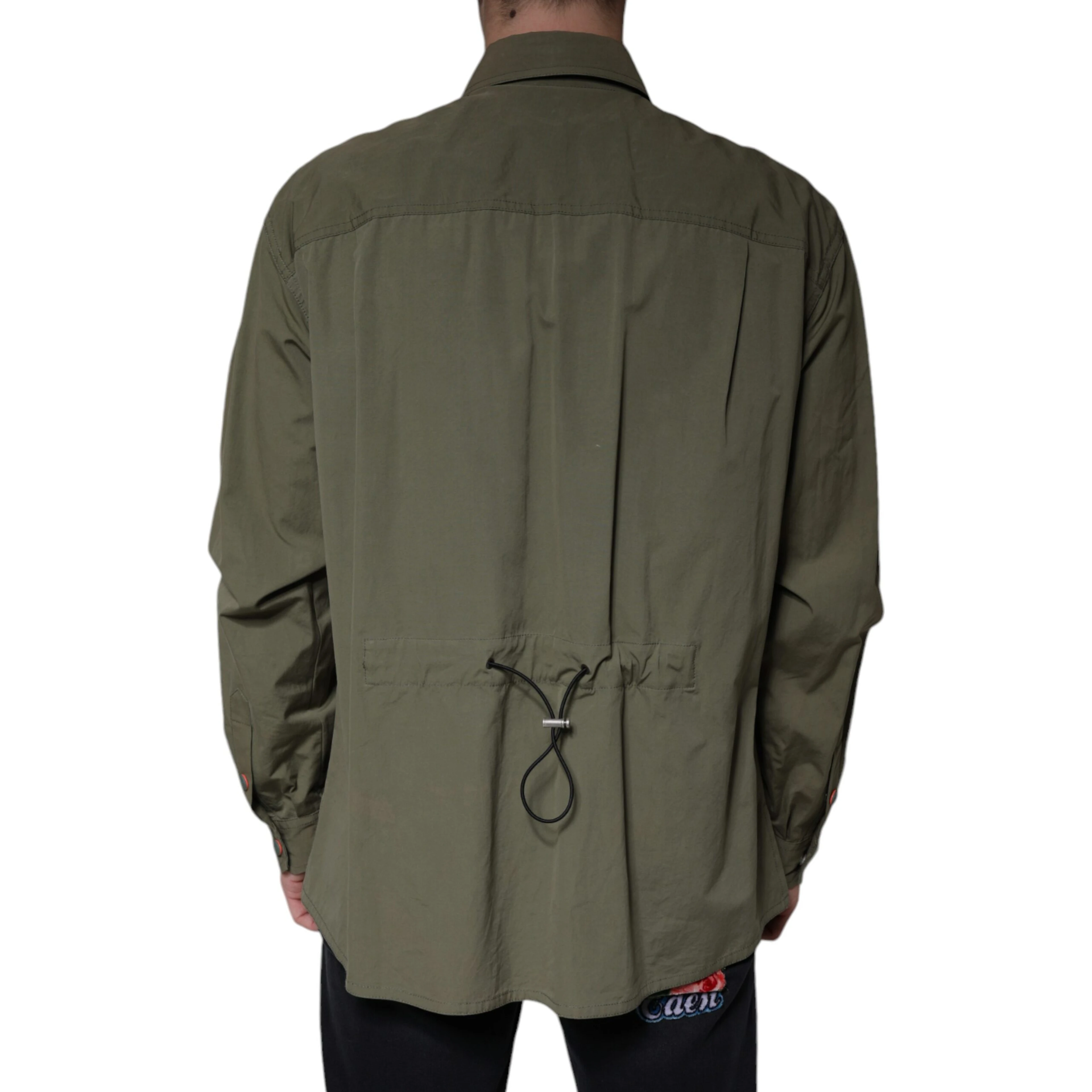 Military Green Cotton Bend Collared Coat Jacket