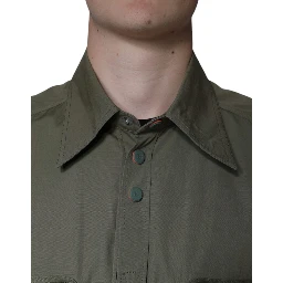 Military Green Cotton Bend Collared Coat Jacket