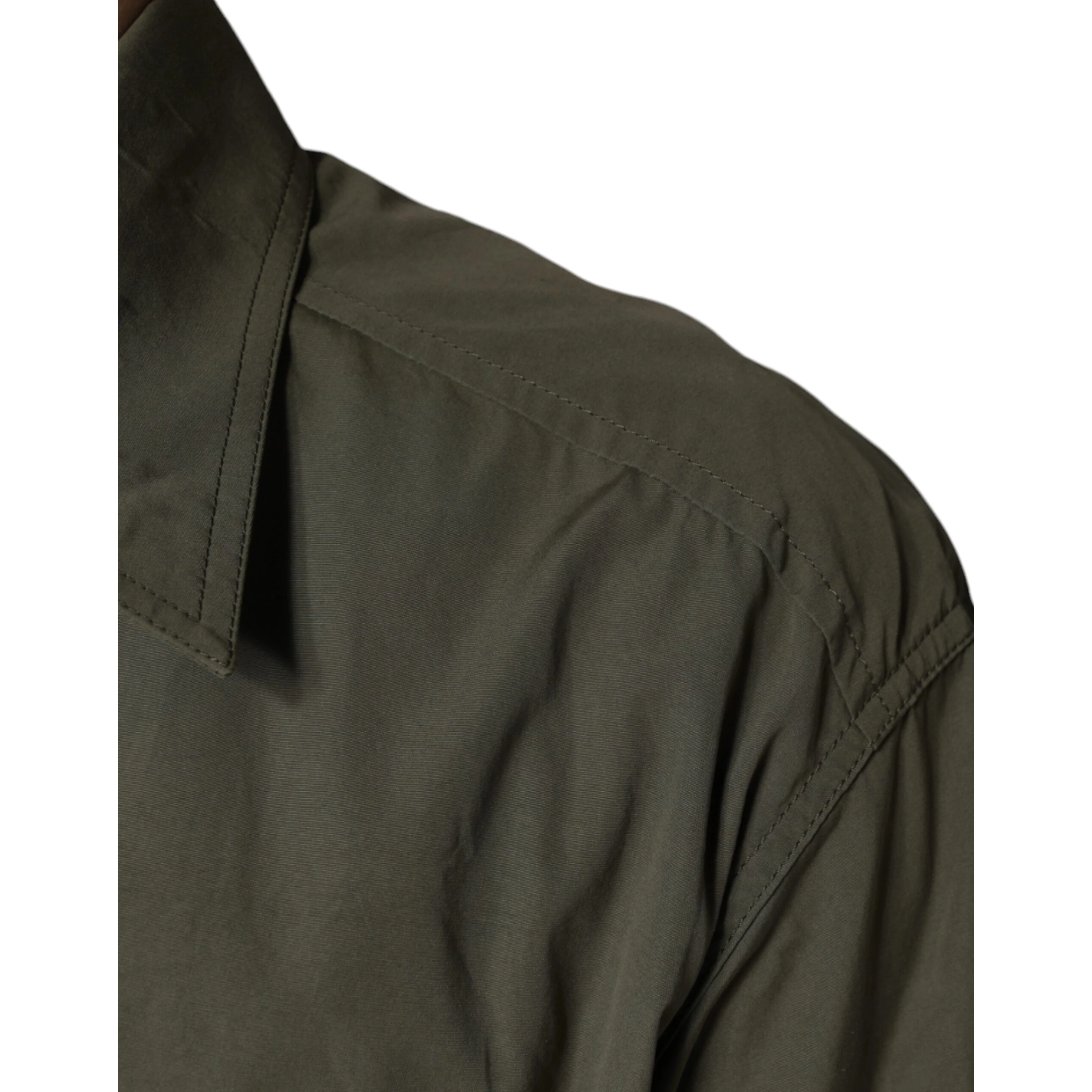 Military Green Cotton Bend Collared Coat Jacket
