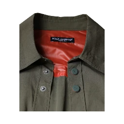 Military Green Cotton Bend Collared Coat Jacket