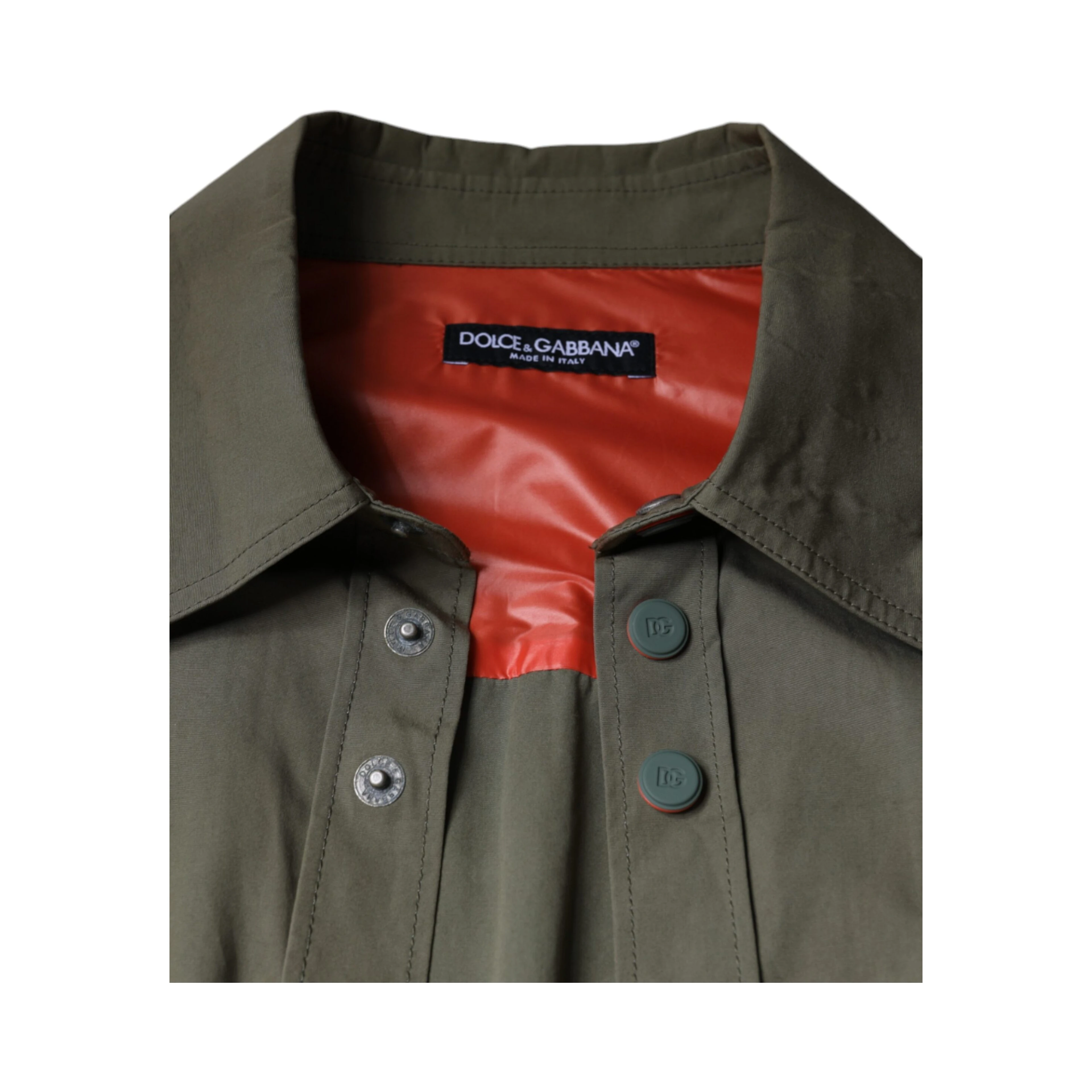 Military Green Cotton Bend Collared Coat Jacket