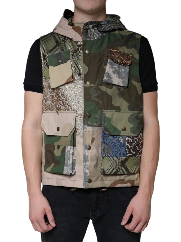 Multicolor Patchwork Hooded Vest Jacket