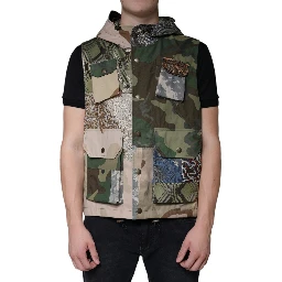 Multicolor Patchwork Hooded Vest Jacket