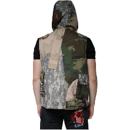Multicolor Patchwork Hooded Vest Jacket