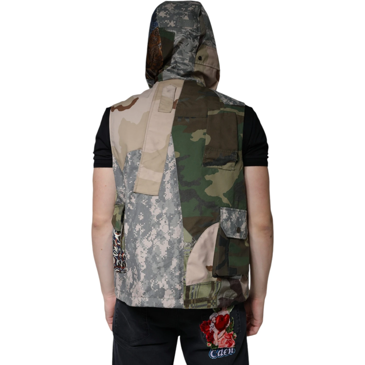Multicolor Patchwork Hooded Vest Jacket