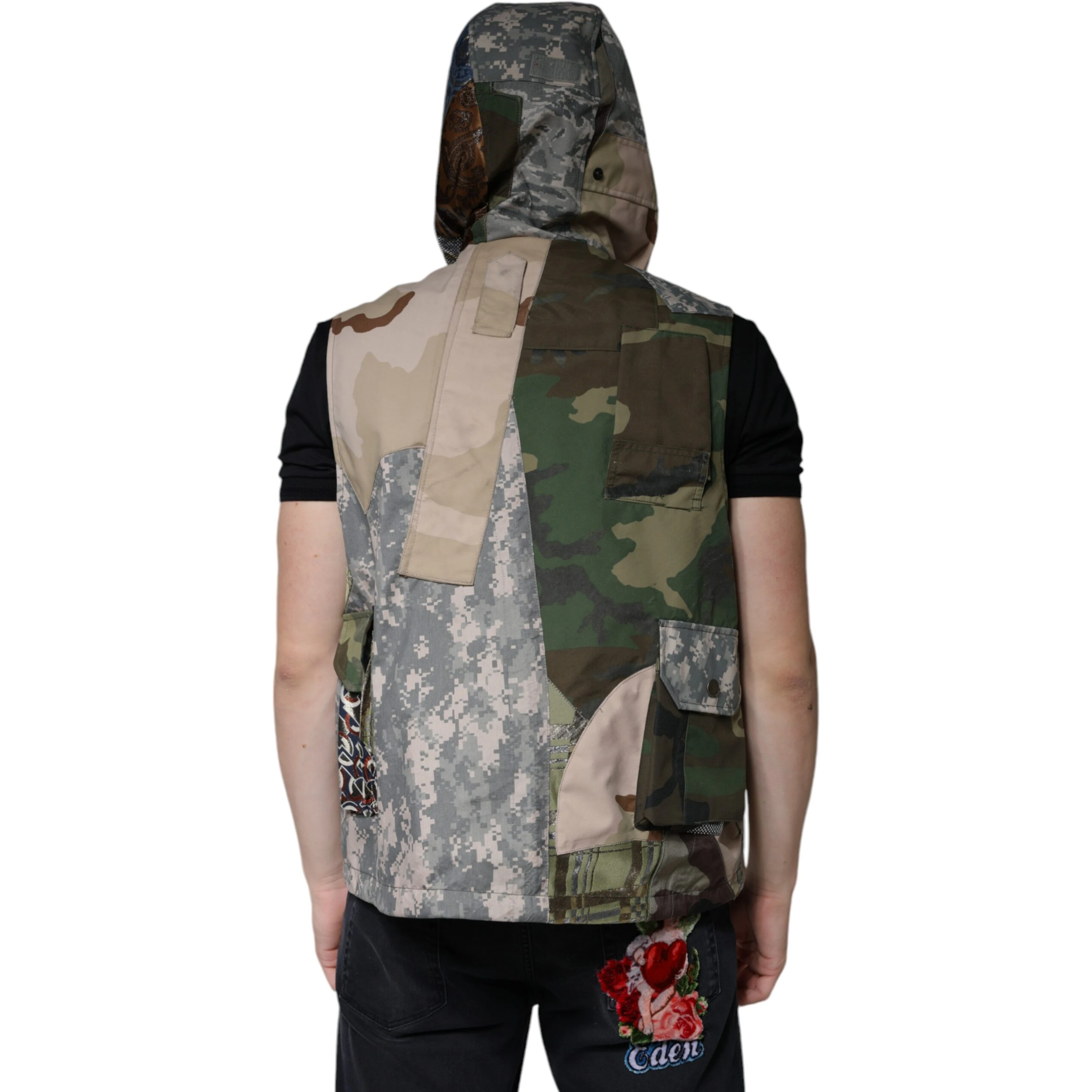 Multicolor Patchwork Hooded Vest Jacket