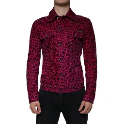 Fuchsia Leopard Button Down Collared Jacket