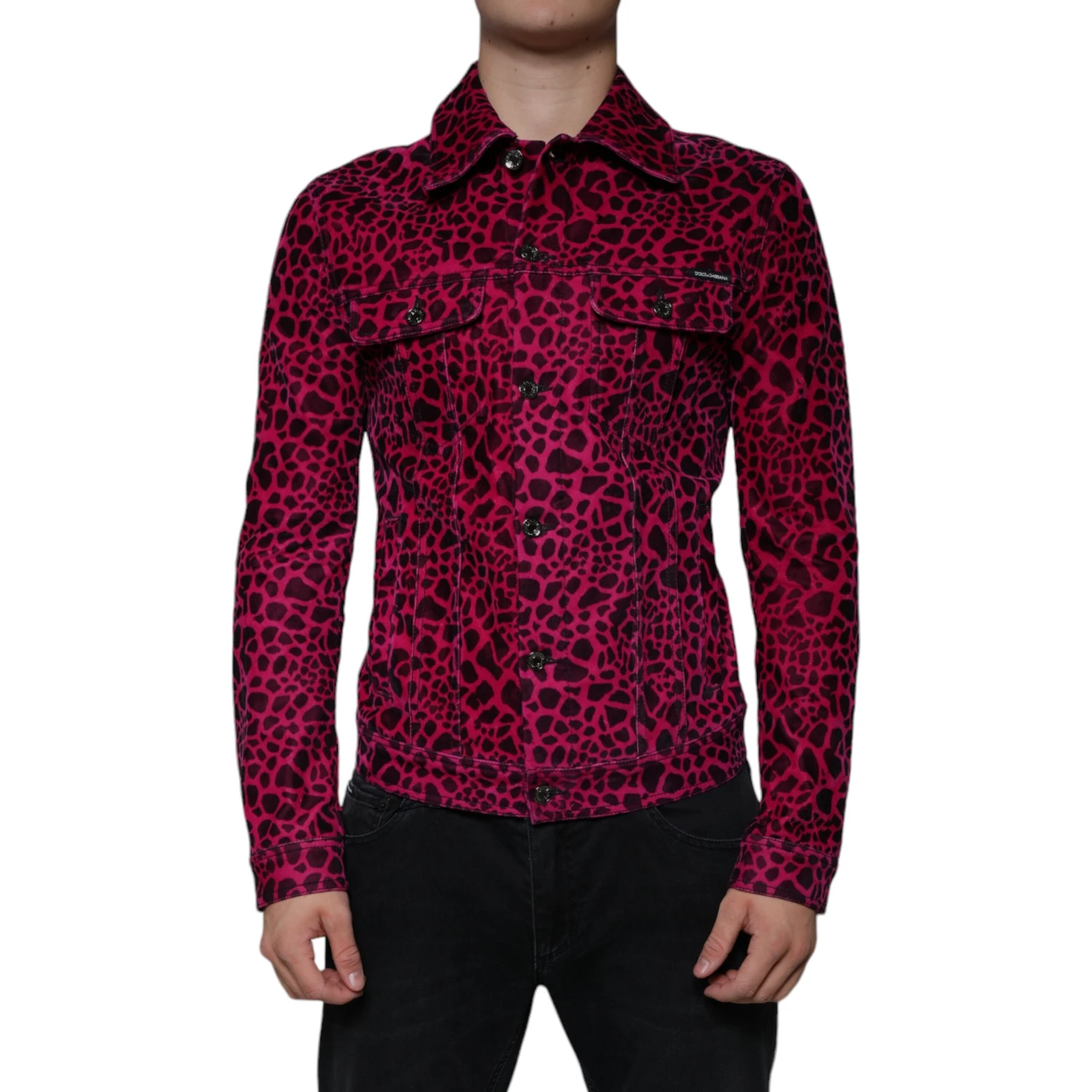Fuchsia Leopard Button Down Collared Jacket